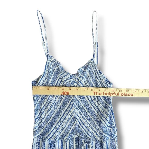 Japna Blue & White Boho Maxi Dress Size L – Smocked Back & Adjustable Straps - Picture 3 of 8